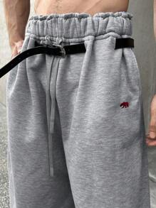 ESTAVOR 男士休闲刺绣灰色宽松运动裤 - 灰色 - 查看 4