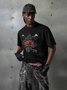 NEON BLANC 男士休闲黑色针织短袖圆领T恤，适合夏季