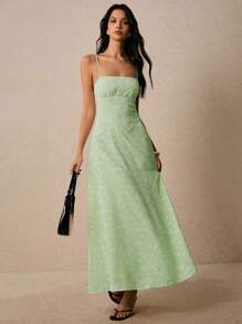 Poéselle 女士花卉提花腰部收腰优雅中长吊带裙 - 綠色 - 查看 7