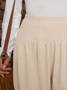 LanaWest Women's Corduroy Casual Loose Elastic Waist 3/4 Pants, Elastic Leg Openings, Suitable For Daily Wear Fall Cloth For Women - Beige - View 6