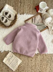 SHEIN Baby Girl Infant Toddler Newborn 0-3 Years Old Autumn/Winter Fleece All-Match Versatile Simple High Collar Outerwear, Light Pink Fall