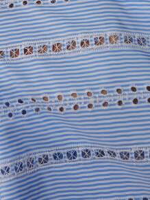 Écloséra 条纹系带衬衫裙，短袖，夏季 - 藍色 - 查看 7