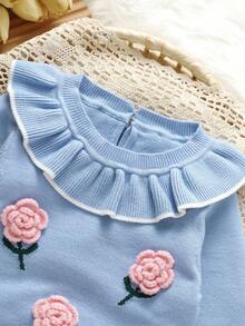 SHEIN 1pc Baby Blue Ruffled Collar Floral Decor Long Sleeve Romper, Fashionable & Sweet Style Baby Girl Romper Baby Girl Sweater Romper Baby Girl Long Sleeve Romper Winter Baby Girl Romper Baby Flower Romper Baby Girls Winter Clothes Baby Girls Fall Clothes Baby Girl Fall Outfits Baby Sweater Romper Baby Girl Flower Outfit Winter Baby Girl Clothes Blueberry Baby Outfit - Blue - View 4