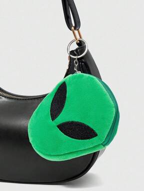 Kawaii Women's Retro Plush Embroidered Alien Shaped Portable Coin Purse