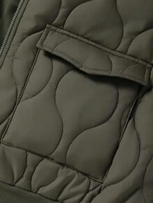 SHEIN Teen Boys' Basic Puffer Padded  Bomber Jacket Casual Comfortable Versatile Diamond Plaid Thick Winter Coat Fall Autumn And Winter Casual College Style, Comfortable & Fashionable, Versatile For Daily Wear, Back To School, Outings, Outdoor Activities Wear - Green - View 3