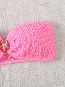 SHEIN Swim Summer Beach Solid Color Bandeau Bikini Top For Vacation - Pink - View 4