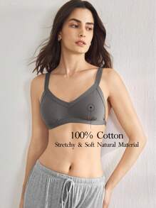 Ocili Sujetador cómodo y sin aros, de algodón suave, con tirantes anchos, de tela natural lisa, para mujeres - Gris - Ver 1