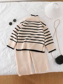 Genkimix Kids Young Girl' Thick Knit Turtleneck Sweater And Pants Set, Autumn/Winter Fall - Apricot - View 2