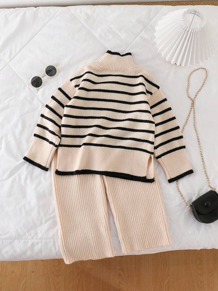 Genkimix Kids Young Girl' Thick Knit Turtleneck Sweater And Pants
