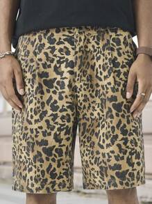 Manfinity Roghcode Men's Relaxed Fit Leopard Print Pocket Design Casual Denim Shorts - Multicolor - View 1