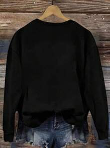 EMERY ROSE Plus Size Halloween Sweatshirt, Plus Size Graphic Long Sleeve Pullover Top, Street Style, Cute Autumn/Winter, Vacation Vibe Fall