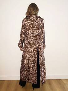 SHEIN ICON Fashionable Commuter Loose Fit Leopard Print Long Trench Coat Autumn Winter Clothes For Women - Brown - View 2