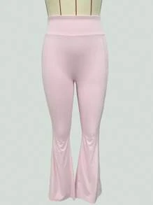 SHEIN Sports 高腰压缩裤，用于收腹塑形，侧面板细节设计，用于通风和拉长腿部效果，修身廓形，极简主义造型，适合健身和街头穿着，提臀魔法，Clean Girl 运动休闲高级基础款，提臀瑜伽裤，修身打底裤，高腰喇叭裤 - 淺粉色 - 查看 1