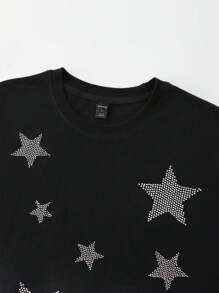 ROMWE MEN Street Life Men's Summer Fashionable Street Rhinestone Five-Pointed Star Gradient Washed Loose Comfortable Breathable Tank Top - Black - View 2