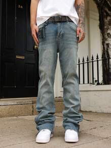 Manfinity Roughcore Men's Casual Jeans With Pockets And Zip Ankle Design Going Out Urban Hang Out Street Vacation - Medium Wash - View 6