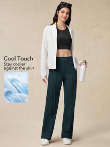 OutZeal 女士休闲运动裤，凉爽透气，弹力面料，阔腿款式，带拉链口袋 - 墨綠色 - 查看 2