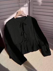 Comfortcana 大码女式橙色休闲衬衫，简约时尚，适合夏季日常休闲穿着 - 黑色 - 查看 3