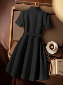 Regalyn Plus Size Pearl Button Waist Belted Summer Dress