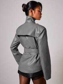 COSMINA Damen elegante Jacke mit hohem Kragen und Taillengürtel, Herbst/Winter