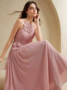 Anewsta Váy Maxi xếp ly họa tiết hoa 3D thủ công dành cho nữ - Hồng - Xem 5