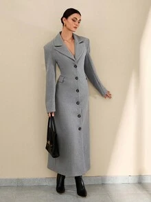 CLARA VERO Damen Grauer Herbst/Winter Mantel mit langem Kragen, eleganter Knopfverschluss, taillierter Schnitt, modischer, schicker Damenmantel - Grau - Übersicht 7
