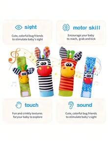 2 Or 4 Pcs Soft Material Wrist Rattle Foot Finder Sensory Stimulation Toys Colorful Halloween Themed Sock Toys Set For Festive Play Fun Rattle Socks Gift Sensory Playtime Activity Novelty Item Holiday Celebration Soft Fabric Entertainment