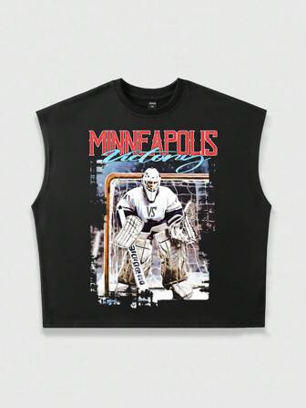 Street Life Men's Fashionable Street Goalkeeper & Letter Print Loose Fit Tank Top, Summer