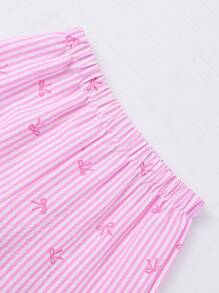 Sparklyn 2pcs Tween Girls Sleeveless Shirt With Bow Button And Elongated Pants Set - Pink - View 4