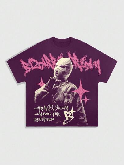 Street Life T-shirt graphique décontracté oversize à manches courtes, col rond et épaules tombantes pour femmes