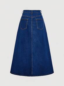 SHEIN MOD 女式前扣无袖上衣和牛仔裙两件套 - 深色水洗藍 - 查看 6