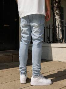 Manfinity Homme 男士破洞牛仔裤，夏季时尚男士街头潮流牛仔裤，外出通勤度假街头