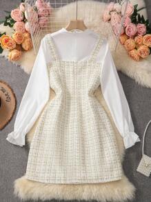 GlowEve 女士时尚优雅系带领扣长袖连衣裙