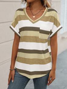 EMERY ROSE Striped Print Batwing Sleeve Tee Graphic Tees Women Tops - Multicolor - View 5