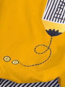 SHEIN 2 件装年轻男孩学校风格刺绣铅笔条纹休闲短裤，夏季百搭，适合上学、日常外出、度假、度假、旅行、放松、日光浴、返校季 - 黃色 - 查看 8