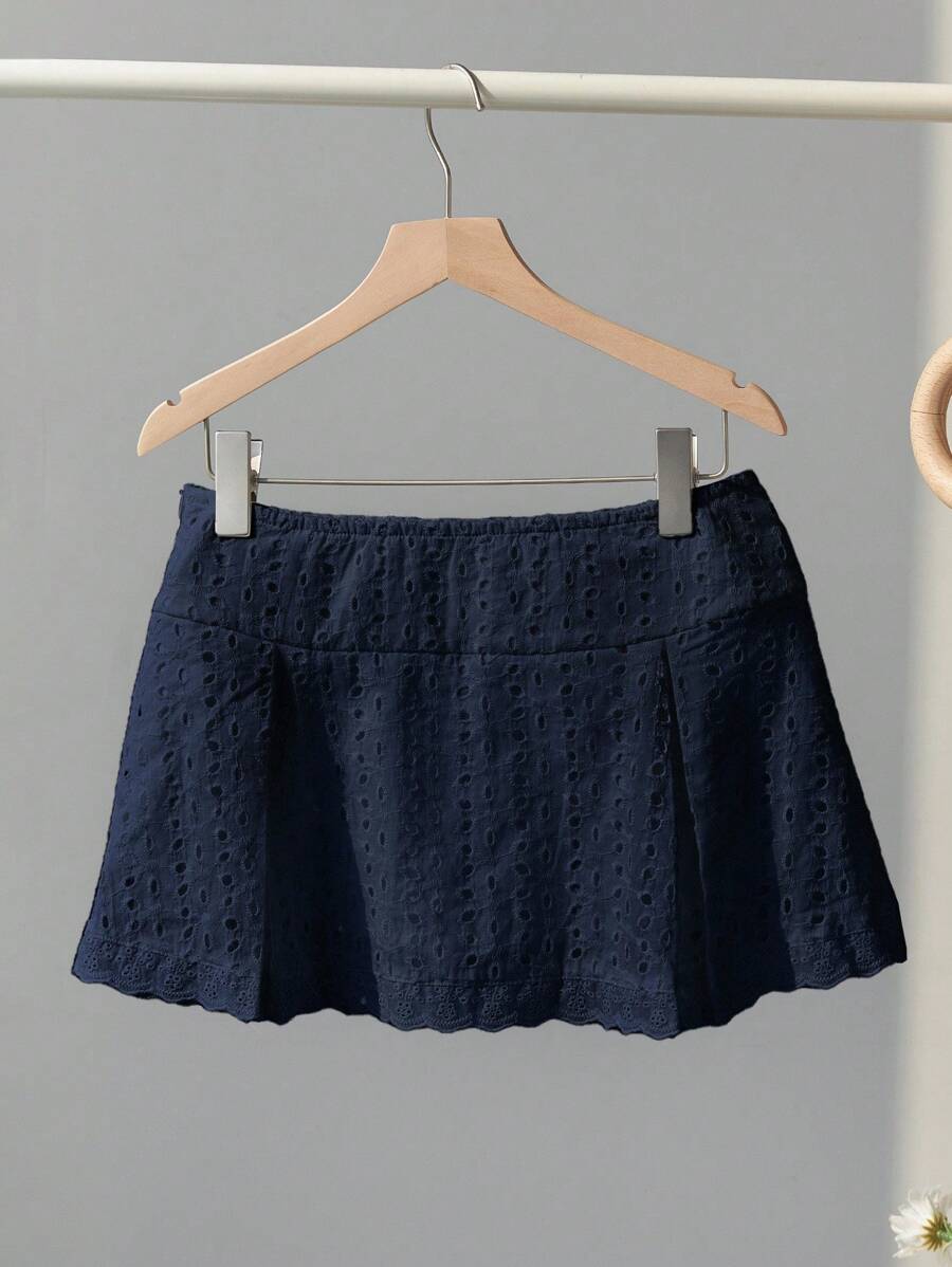 Elamini Quần short váy siêu ngắn thêu ren trắng cạp thấp đa năng thời trang xuân hè - Màu xanh hải quân - Xem 1