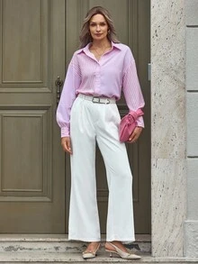 EMERY ROSE Pantalones blancos de oficina de estilo francés elegante para mujer - Blanco - Ver 6