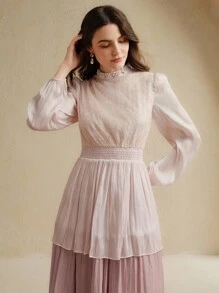 Anewsta Casual Fashionable Elegant Long Sleeve Mid-Length Dress For Women - Pink - View 5