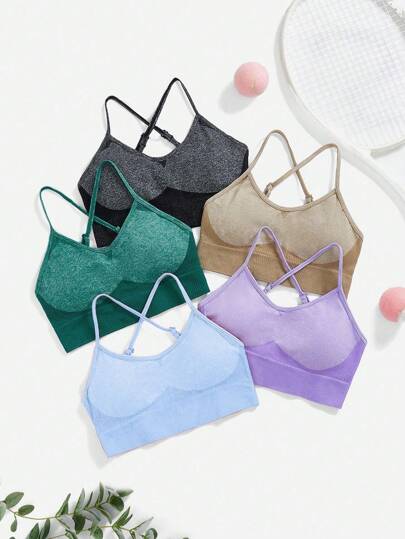 Easithlete Casual Solid Color Seamless High Elasticity Sports Bra Five Pair