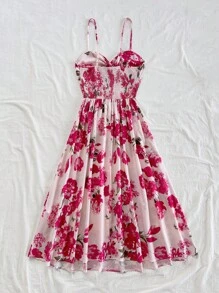 Dreamara Plus Size Women's Summer Vacation Floral Print Twist Front Hollow Back Spaghetti Strap Dress