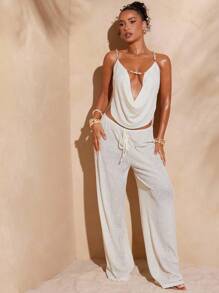 Hauture Quần thời trang màu trơn cho nữ, phù hợp cho mùa hè - trắng - Xem 5