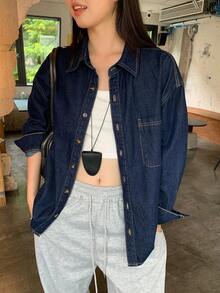 DAZY Women's Loose Casual Denim Jacket And Coat, Spring/Autumn - Blue - View 7