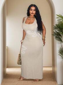 Slaydiva Plus Size Summer Casual Floral Print Sweater Dress Winter Fall Autumn - Multicolor - View 8