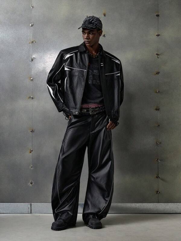 NEON BLANC Chaqueta de moda para hombre con bordado de color contrastante, estilo grunge, para otoño/invierno