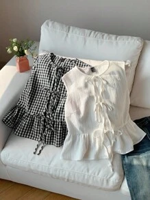 Comfortcana 2 pièces Chemise à carreaux et blouse blanche pour femmes grandes tailles, printemps/été