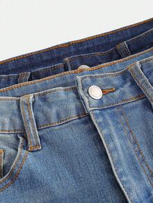 SHEIN Bộ 2 quần jeans ống loe ôm sát, đơn giản và thoải mái màu xanh đậm và xanh nhạt dành cho bé gái tuổi teen, thích hợp mặc đi học, đi lễ hội hoặc ở nhà. - Nhiều màu - Xem 3