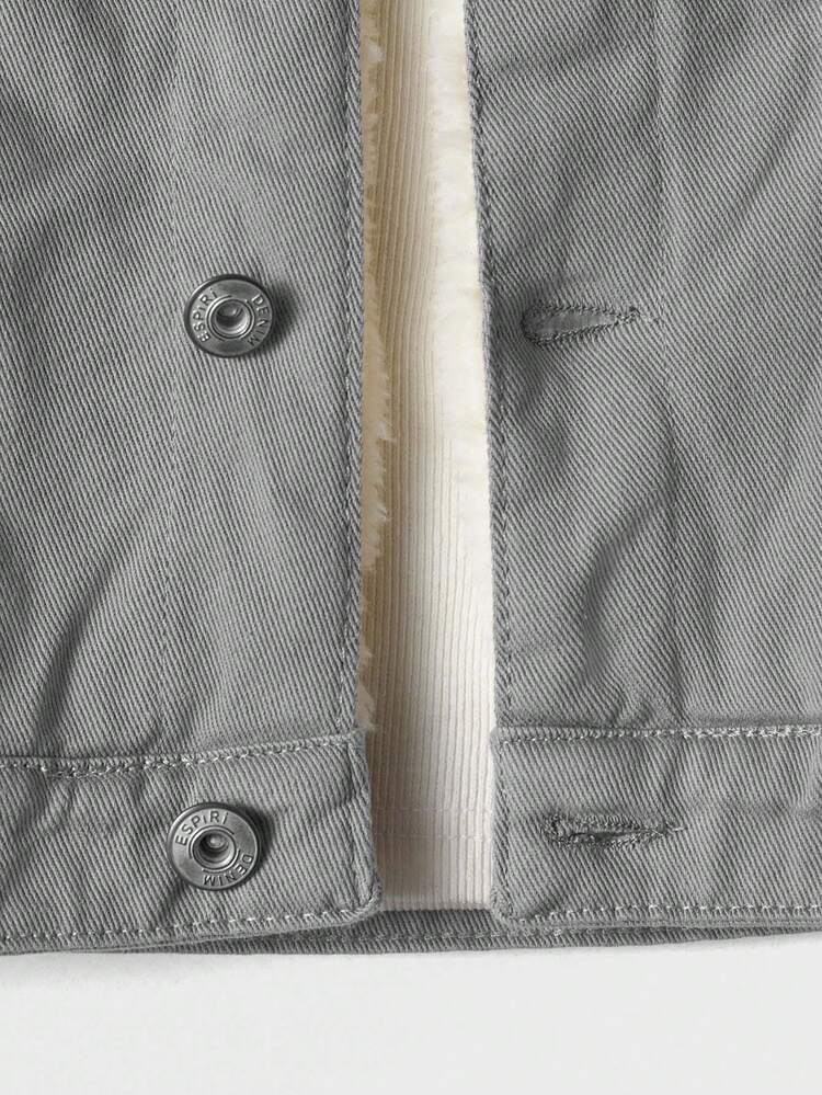 SHEIN Cottnline Men's Denim Jacket With Fur Collar And Lining - Light Grey - View 6