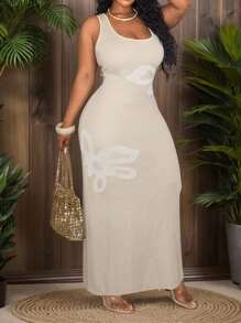 Slaydiva Plus Size Summer Casual Floral Print Sweater Dress Winter Fall Autumn - Multicolor - View 1