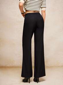 House of One 梭织黑色喇叭长裤女士休闲办公室正式复古钱秋季服装秋季服装商务职业女性商务休闲女装 - 黑色 - 查看 2