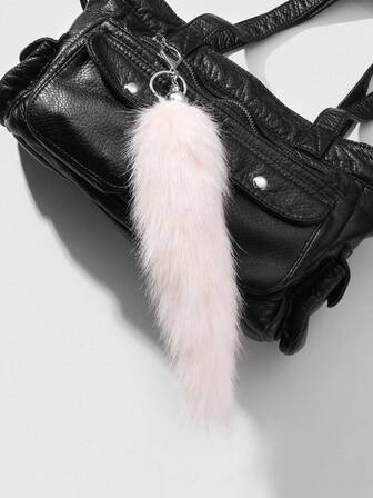 Grunge Punk 1 pieza Elegante y versátil llavero/accesorio de bolso con cola de animal de peluche rosa vintage de alta calidad, adecuado para mujeres, uso diario, regalo de vacaciones