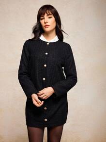 House of One Marled Black Tweed Front Button Long Sleeve Flap Pocket Loose Jacket Women Elegant Fall Women Clothes Old Money Casual Party Fall Outfits Business Professional Women Business Casual Woman